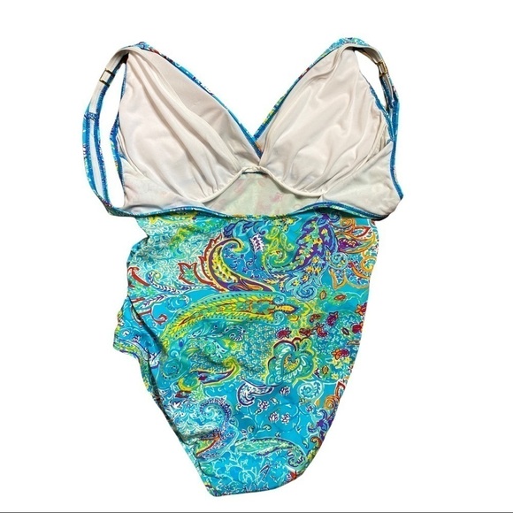 Lauren Ralph Lauren Multi Paisley Shirred Surplice Underwire Slimming Suit Sz 14 - Picture 6 of 9